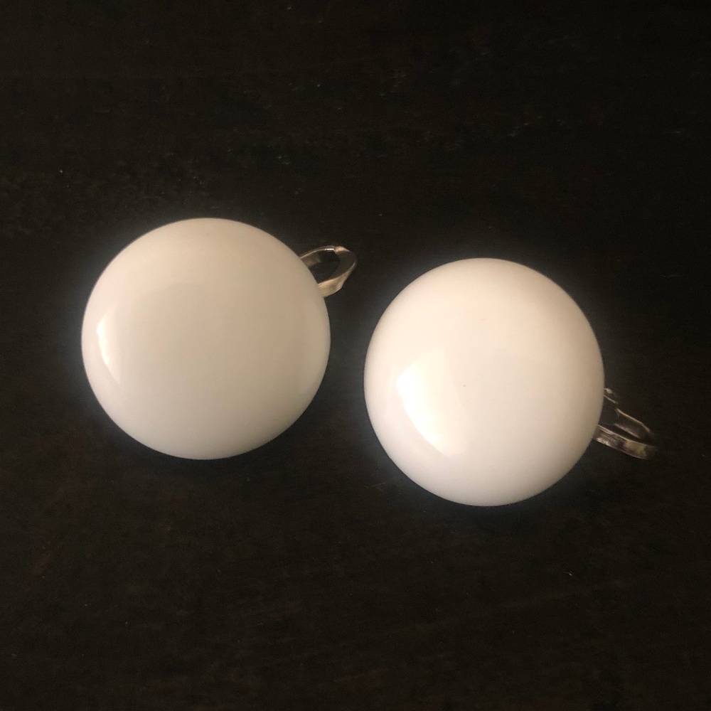 White Button Clip-On Earrings
